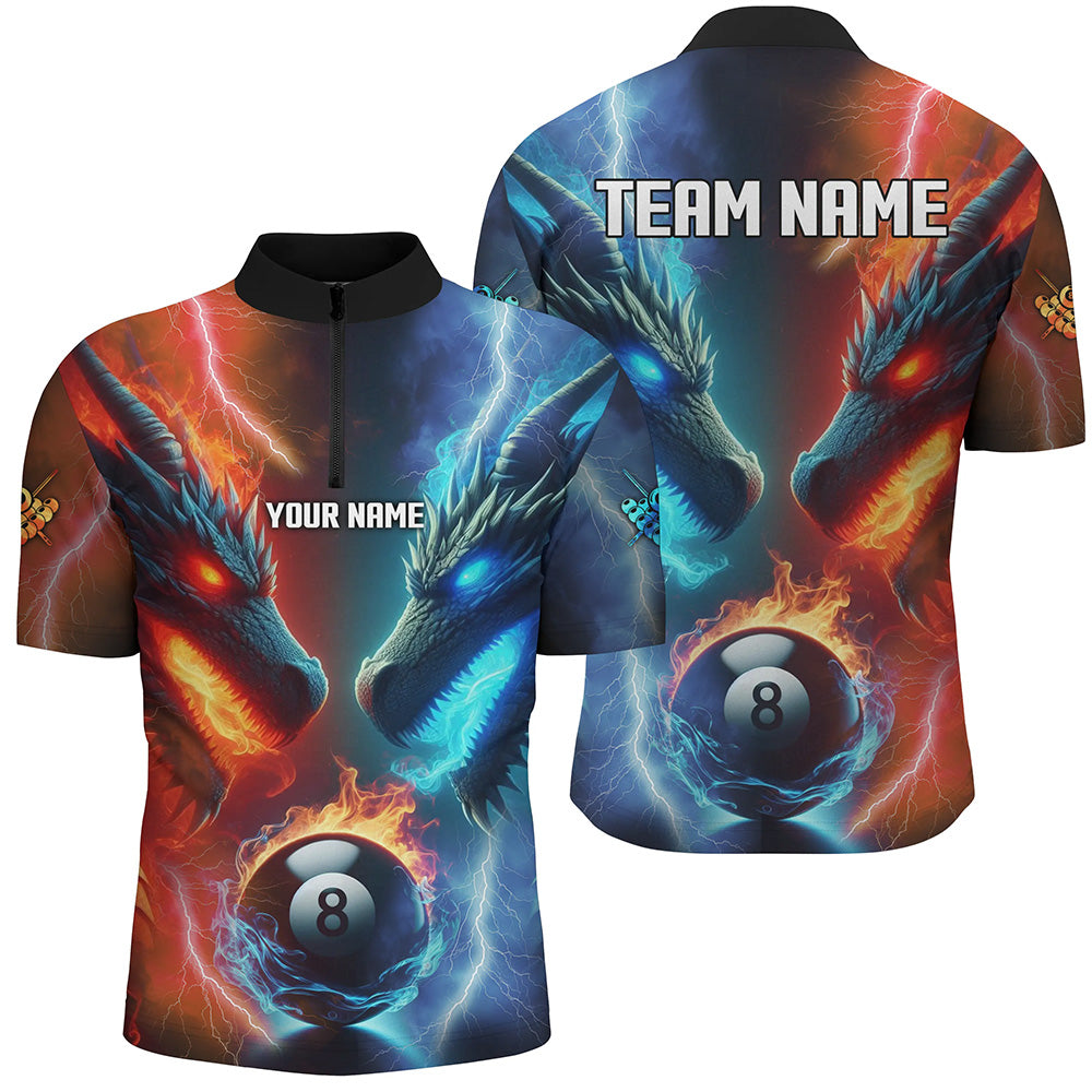 Blisscorners Personalized Water Fire 3D Dragon 8 Ball Pool Billiard Shirts For Men, Team League Billiard