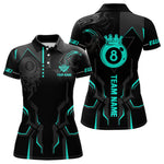 Blisscorners Custom 8 Ball Pool Crown Men Billiard Shirts, Turquoise And Black Billiard Team Shirt, Pool Jersey