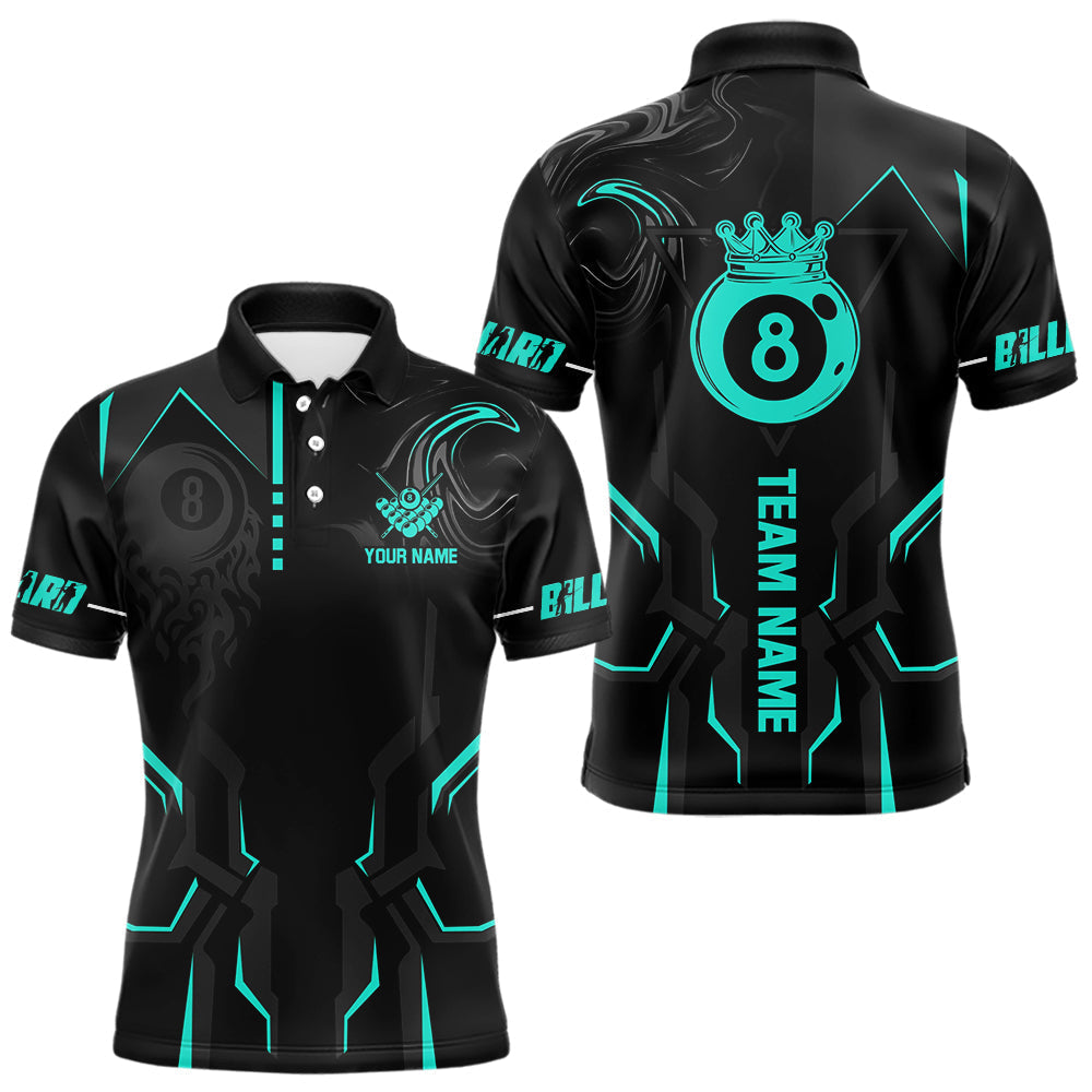 Blisscorners Custom 8 Ball Pool Crown Men Billiard Shirts, Turquoise And Black Billiard Team Shirt, Pool Jersey
