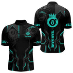 Blisscorners Custom 8 Ball Pool Crown Men Billiard Shirts, Turquoise And Black Billiard Team Shirt, Pool Jersey