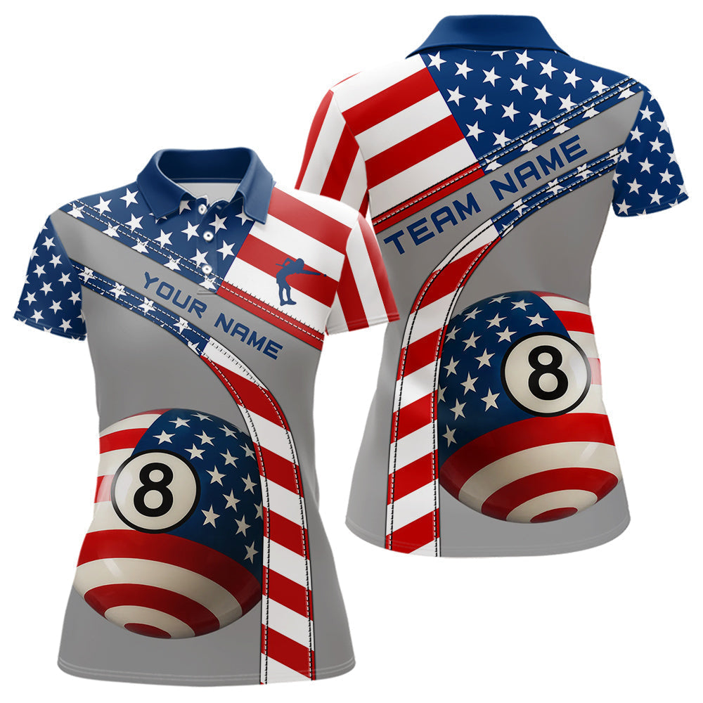 Blisscorners Custom Men 8 Ball Billiard Shirts, American Flag Polo & 1/4 Zip Patriotic Pool Team Jerseys