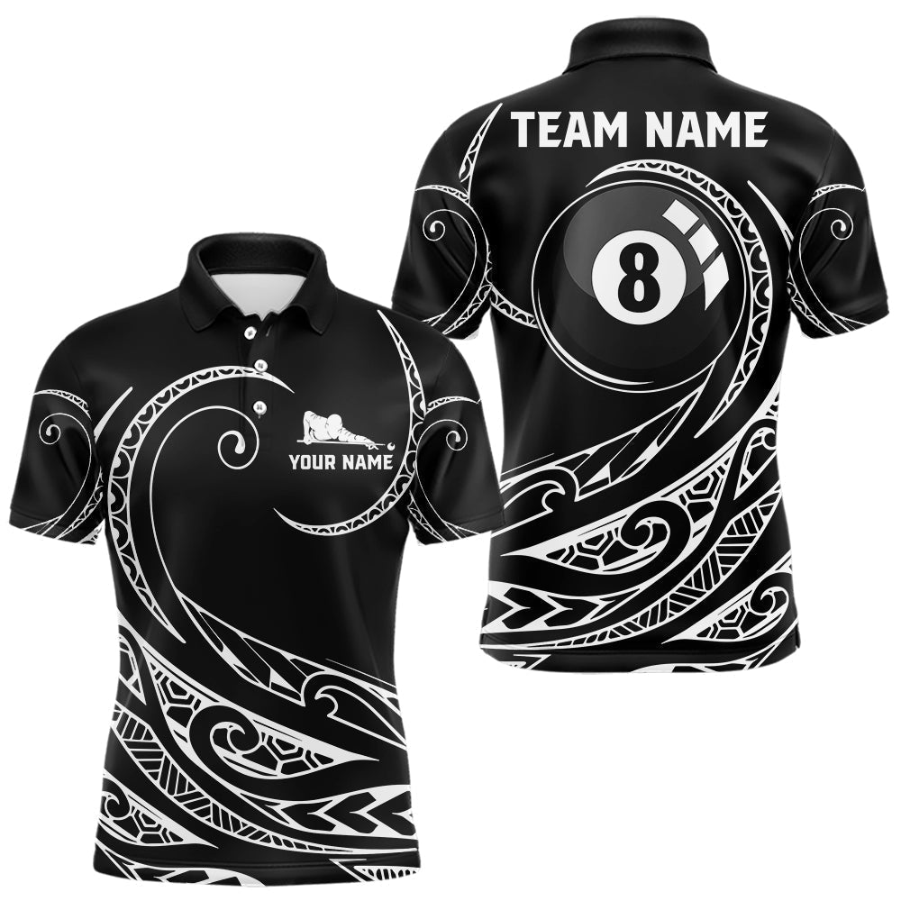 Blisscorners Black White 8 Ball Pool Tribal Billiard Shirt For Men Custom Billiard Team Jersey Polo & 1/4 Zip MT707