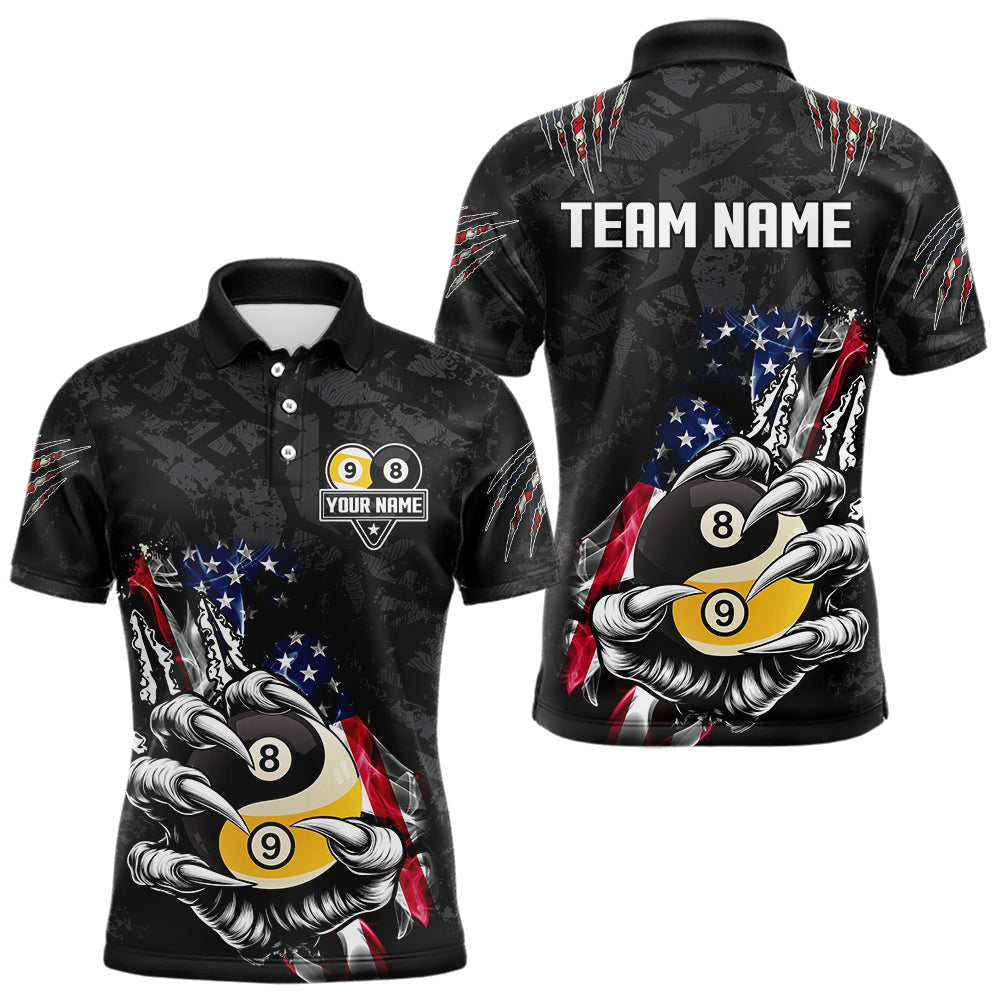 Blisscorners Funny Claw Tearing Yin Yang 8 Ball & 9 Ball Billiard Shirt For Men Custom Us Flag Pool Team Jersey MT707