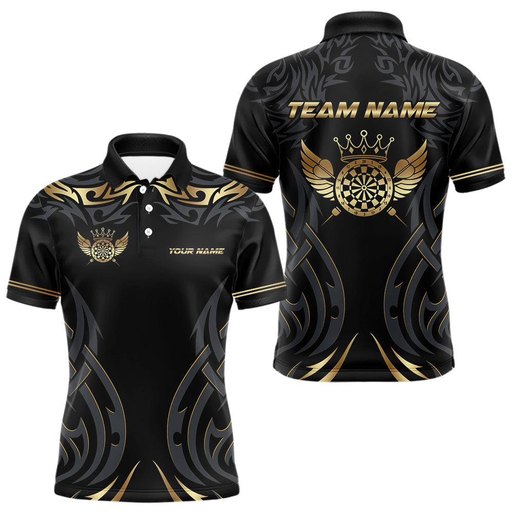 Blisscorners Black And Gold Dartboard Crown Wings Custom Darts Shirt For Men, Darts Team Jerseys Polo & 1/4 Zip LM2007
