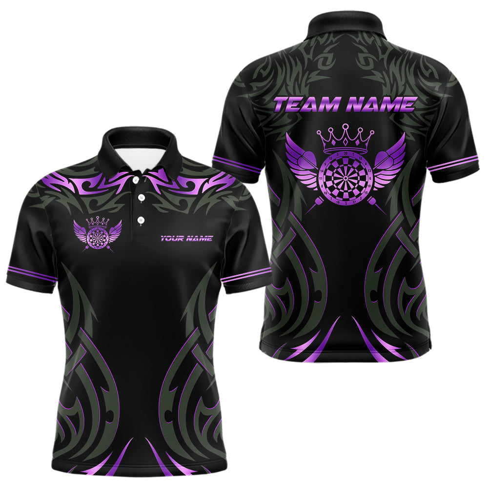 Blisscorners Black And Purple Dartboard Crown Wings Custom Darts Shirt For Men, Dart Team Jersey Polo & 1/4 Zip LM2007