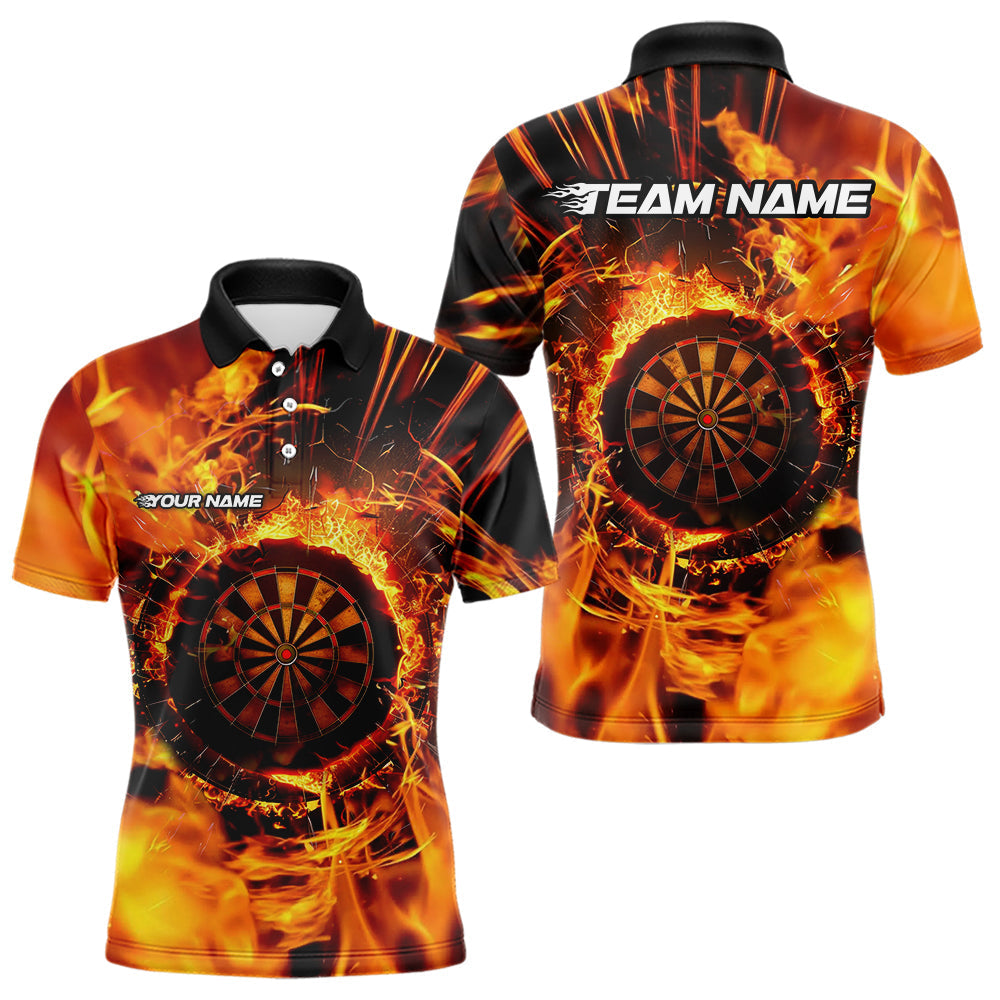 Blisscorners Personalized Orange Swirling Fire Flame Dart Shirts With Pocket For Men Custom Darts Team Jersey