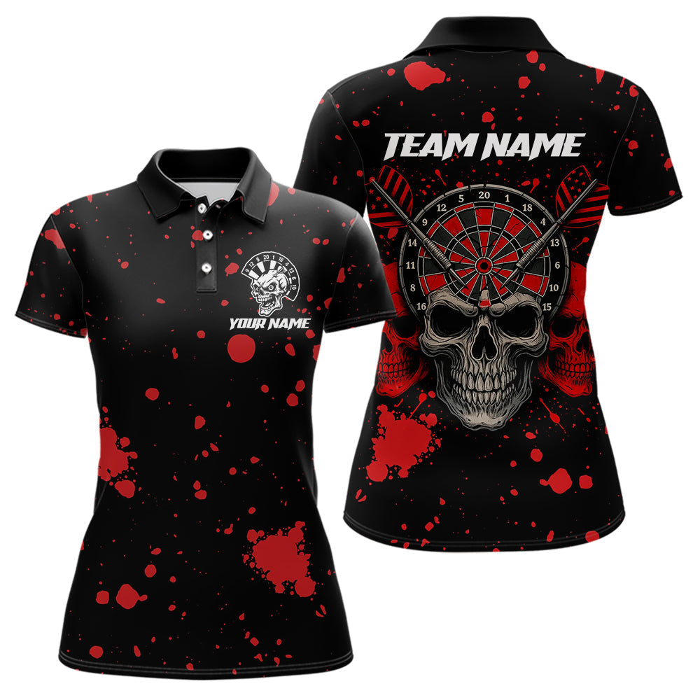 Blisscorners Black And Red Paint Skull Dart Shirts For Men Custom Dart Jerseys, Darts Team Shirt Polo & 1/4 Zip LM1625
