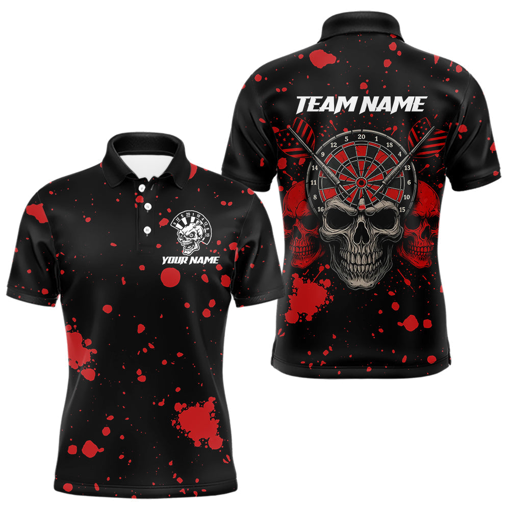 Blisscorners Black And Red Paint Skull Dart Shirts For Men Custom Dart Jerseys, Darts Team Shirt Polo & 1/4 Zip LM1625