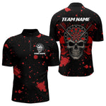 Blisscorners Black And Red Paint Skull Dart Shirts For Men Custom Dart Jerseys, Darts Team Shirt Polo & 1/4 Zip LM1625