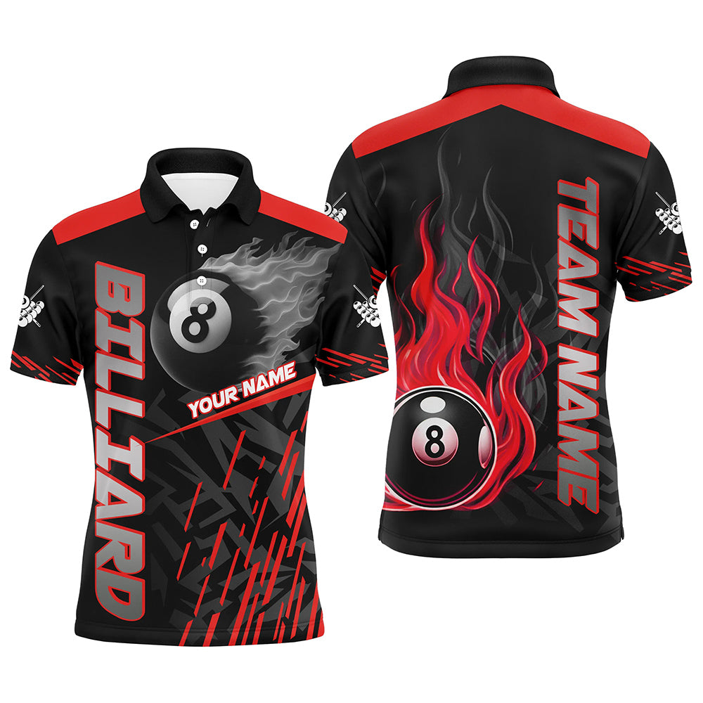 Blisscorners Red 8 Ball Pool Flame 3D Billiard Shirts For Men, Billiard League Jersey Custom Pool Team Shirts