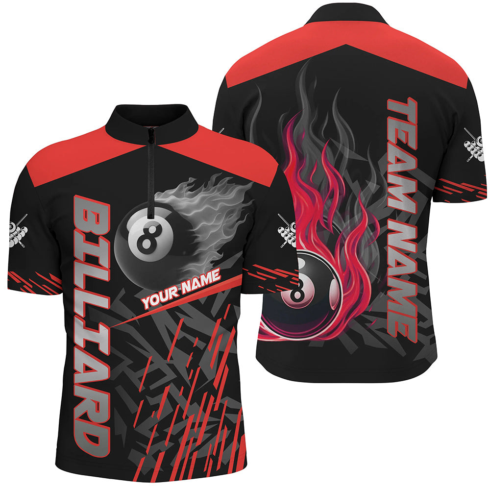 Blisscorners Red 8 Ball Pool Flame 3D Billiard Shirts For Men, Billiard League Jersey Custom Pool Team Shirts