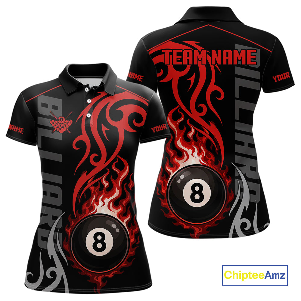 Blisscorners Black And Red Tribal Flame 8 Ball Pool Billiards Shirts Custom Pool Team Jerseys