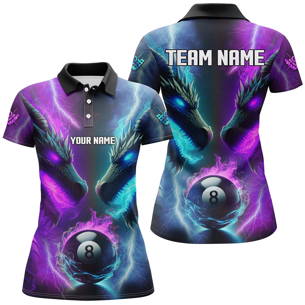 Blisscorners Custom Blue Purple Fire 3D Dragon 8 Ball Pool Billiard Shirts, Team League Billiard Jerseys