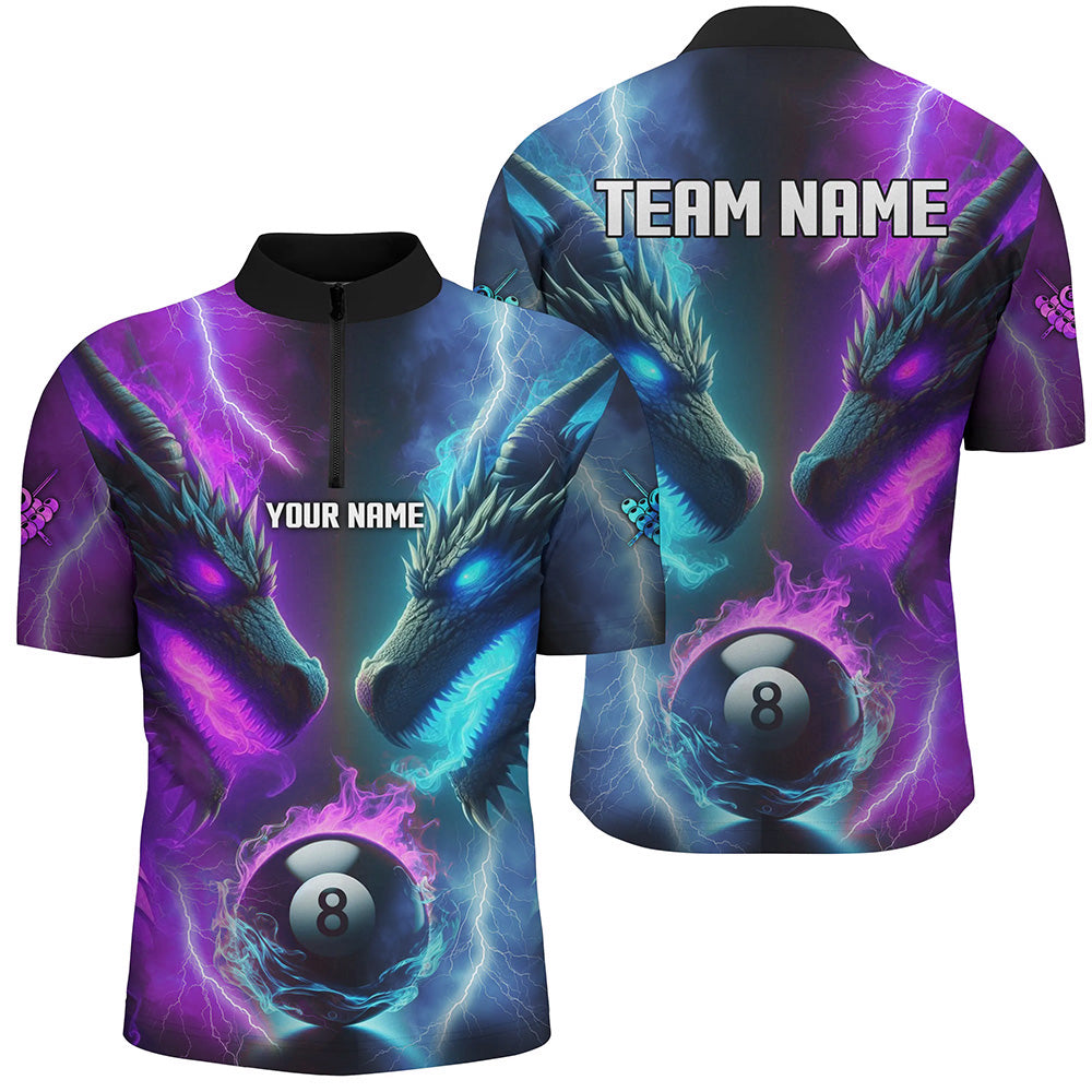 Blisscorners Custom Blue Purple Fire 3D Dragon 8 Ball Pool Billiard Shirts, Team League Billiard Jerseys