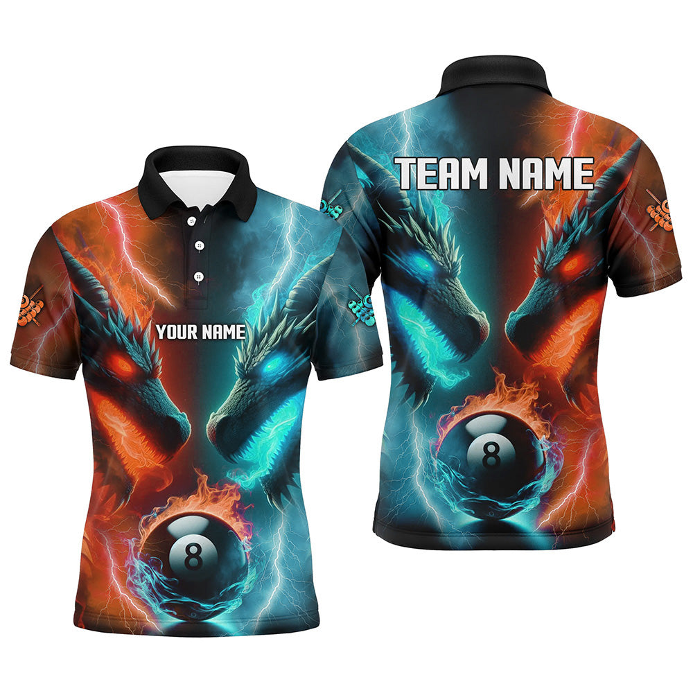 Blisscorners Custom Orange Cyan Fire 3D Dragon 8 Ball Pool Billiard Shirts, Team League Billiard Jerseys