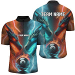 Blisscorners Custom Orange Cyan Fire 3D Dragon 8 Ball Pool Billiard Shirts, Team League Billiard Jerseys