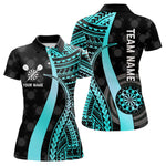 Blisscorners Personalized Black And Turquoise Tribal Dart Shirts For Men Custom Dart Jersey Team Polo & 1/4 ZipMT0306