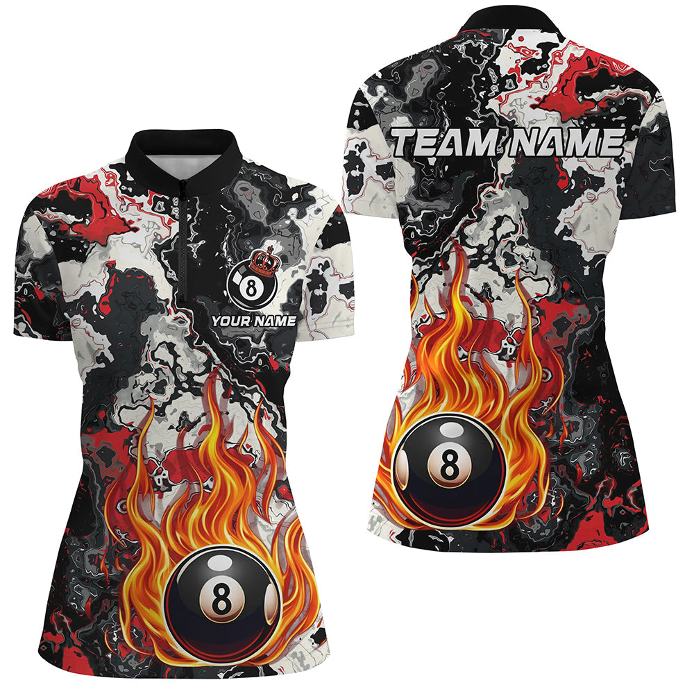 Blisscorners Flame 8 Ball Pool Abstract Smoke Pattern Custom Billiard Shirts, Grunge Billiard Jerseys |Red