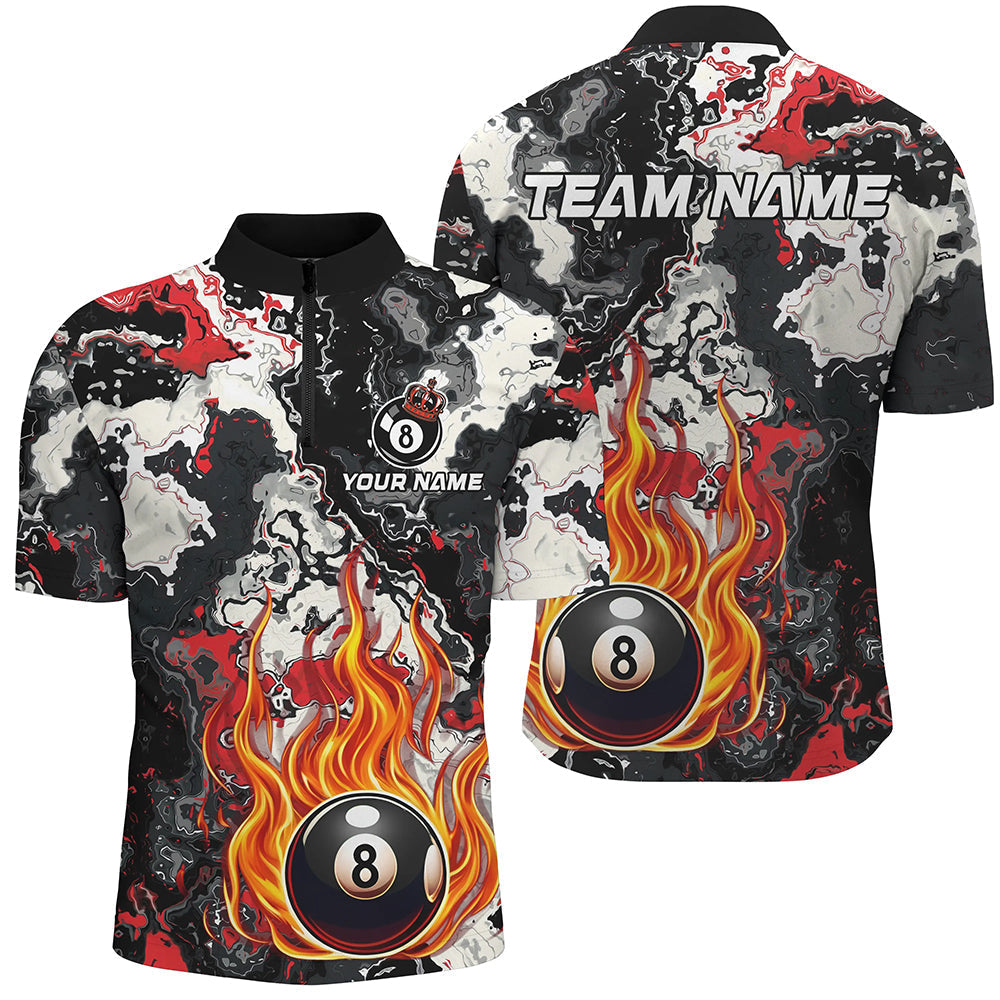 Blisscorners Flame 8 Ball Pool Abstract Smoke Pattern Custom Billiard Shirts, Grunge Billiard Jerseys |Red