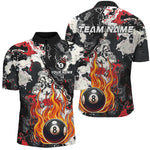 Blisscorners Flame 8 Ball Pool Abstract Smoke Pattern Custom Billiard Shirts, Grunge Billiard Jerseys |Red