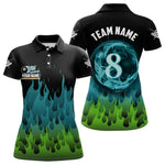 Blisscorners Green And Blue Flaming 8 Ball Pool Men Billiard Polo & 1/4 Zip Custom Pool Team Player Jersey