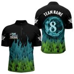 Blisscorners Green And Blue Flaming 8 Ball Pool Men Billiard Polo & 1/4 Zip Custom Pool Team Player Jersey
