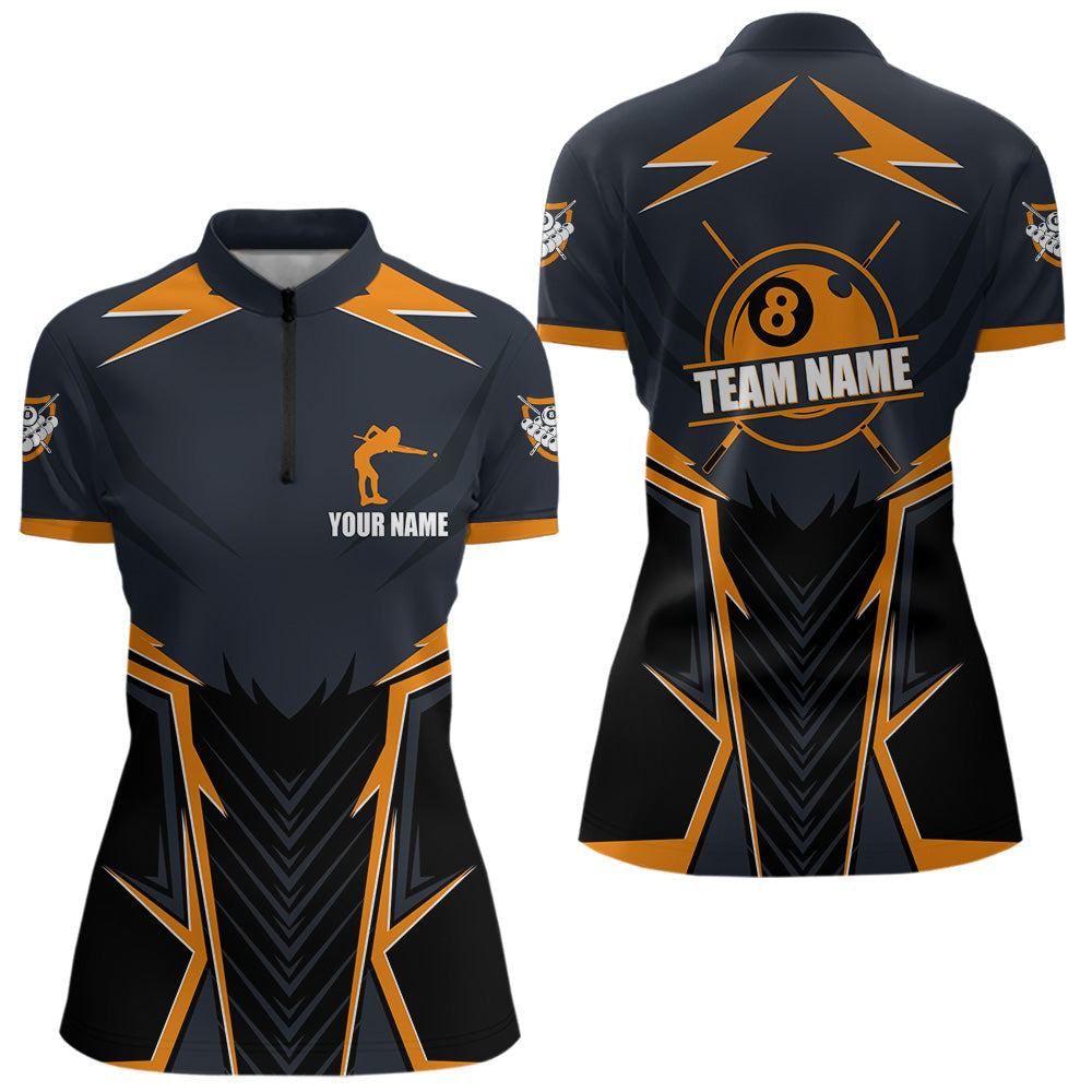 Blisscorners Billiard Jerseys For Men Custom Polo & Quarter-Zip Billiard Team Shirts, 8 Ball Pool Shirt |Orange