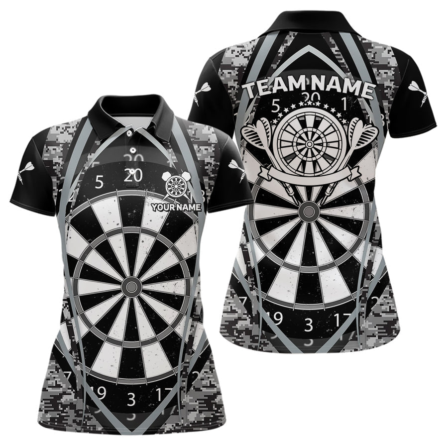 Blisscorners Darts Personalized Grunge Grey Pixel Camo Dart Shirts For Men, Dart Jerseys Team Polo & Quarter Zip