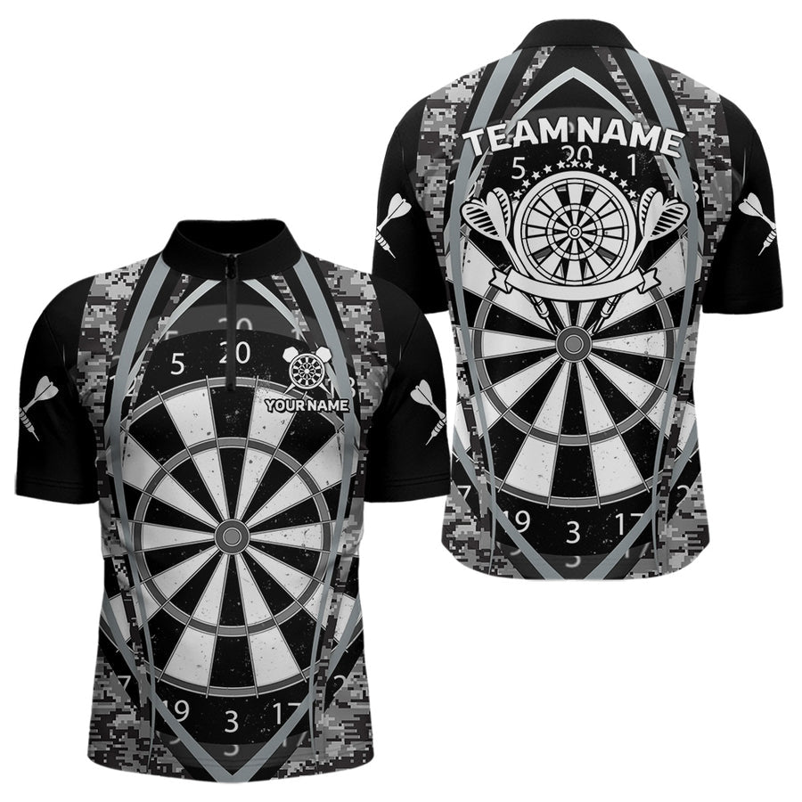 Blisscorners Darts Personalized Grunge Grey Pixel Camo Dart Shirts For Men, Dart Jerseys Team Polo & Quarter Zip