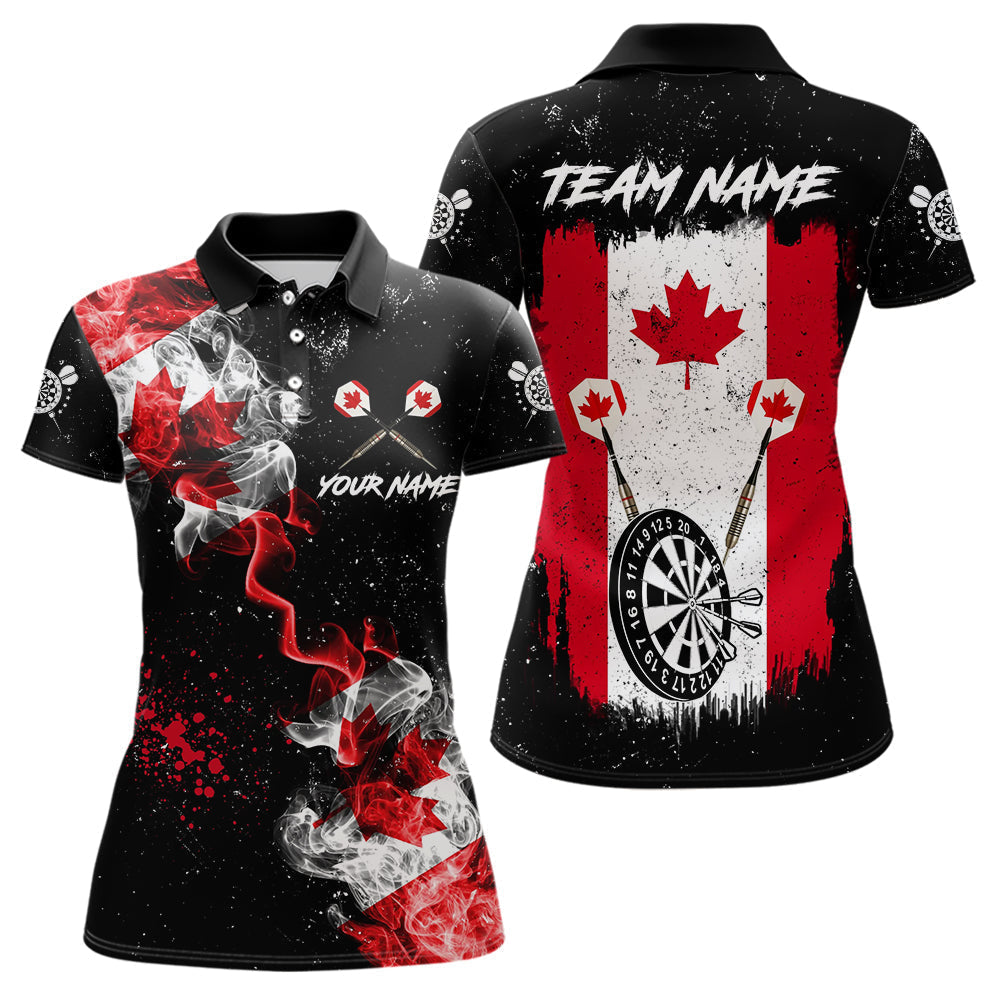 Blisscorners Customized Grunge Canada Flag Smoke Darts Polo & Quarter-Zip Shirt, Patriotic Dart Jersey For Men