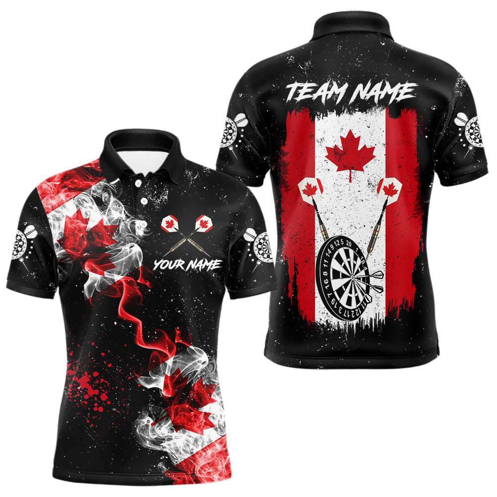 Blisscorners Customized Grunge Canada Flag Smoke Darts Polo & Quarter-Zip Shirt, Patriotic Dart Jersey For Men