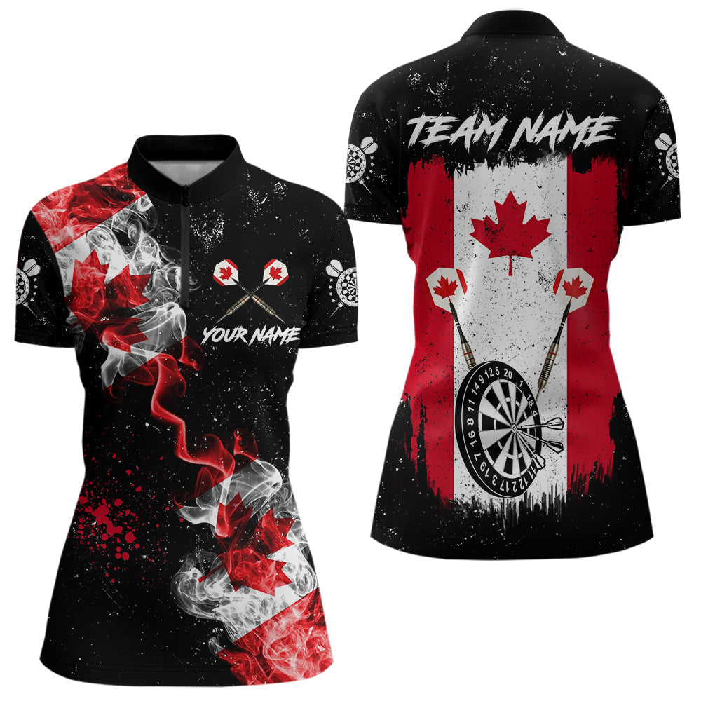 Blisscorners Customized Grunge Canada Flag Smoke Darts Polo & Quarter-Zip Shirt, Patriotic Dart Jersey For Men