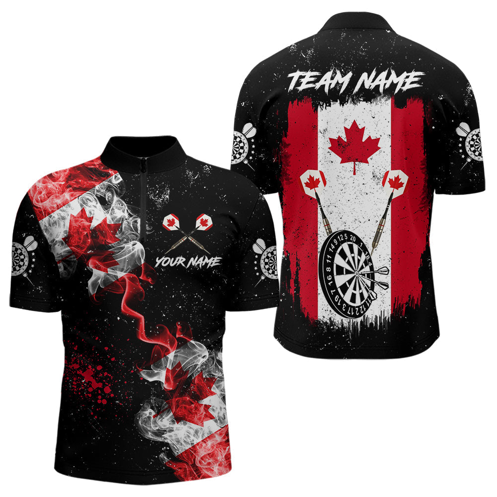 Blisscorners Customized Grunge Canada Flag Smoke Darts Polo & Quarter-Zip Shirt, Patriotic Dart Jersey For Men
