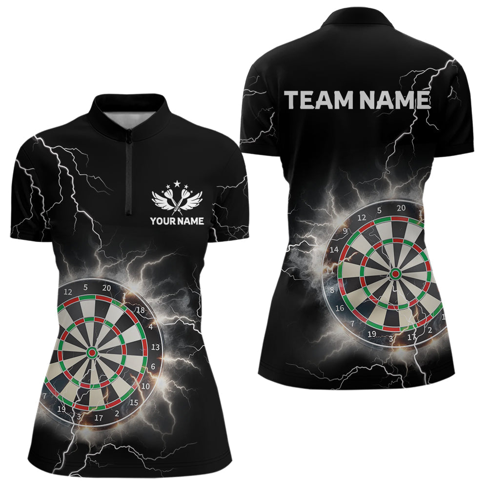 Blisscorners Custom Dartboard Thunder Lightning Dart Shirts For Men | Darts Polo & 1/4 Zip Team Jerseys