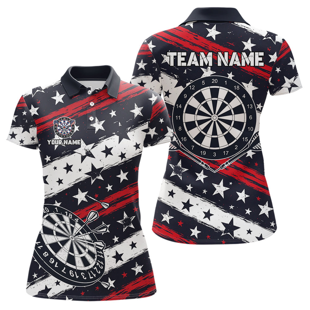 Blisscorners Personalized USA Flag Darts Shirt For Men Custom Patriotic Dart Jerseys Team Polo & 1/4 Zip