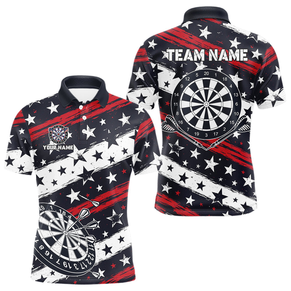 Blisscorners Personalized USA Flag Darts Shirt For Men Custom Patriotic Dart Jerseys Team Polo & 1/4 Zip