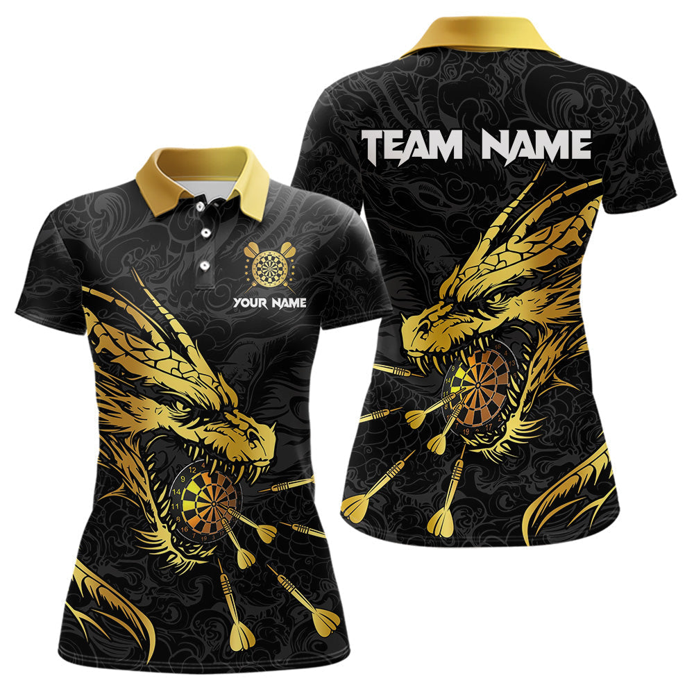Blisscorners Personalized Black Gold Dragon Dart Shirts For Men Custom Darts League Team Jersey Polo & 1/4 Zip