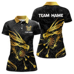 Blisscorners Personalized Black Gold Dragon Dart Shirts For Men Custom Darts League Team Jersey Polo & 1/4 Zip