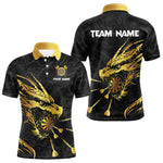 Blisscorners Personalized Black Gold Dragon Dart Shirts For Men Custom Darts League Team Jersey Polo & 1/4 Zip