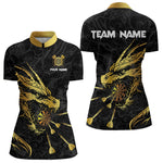 Blisscorners Personalized Black Gold Dragon Dart Shirts For Men Custom Darts League Team Jersey Polo & 1/4 Zip