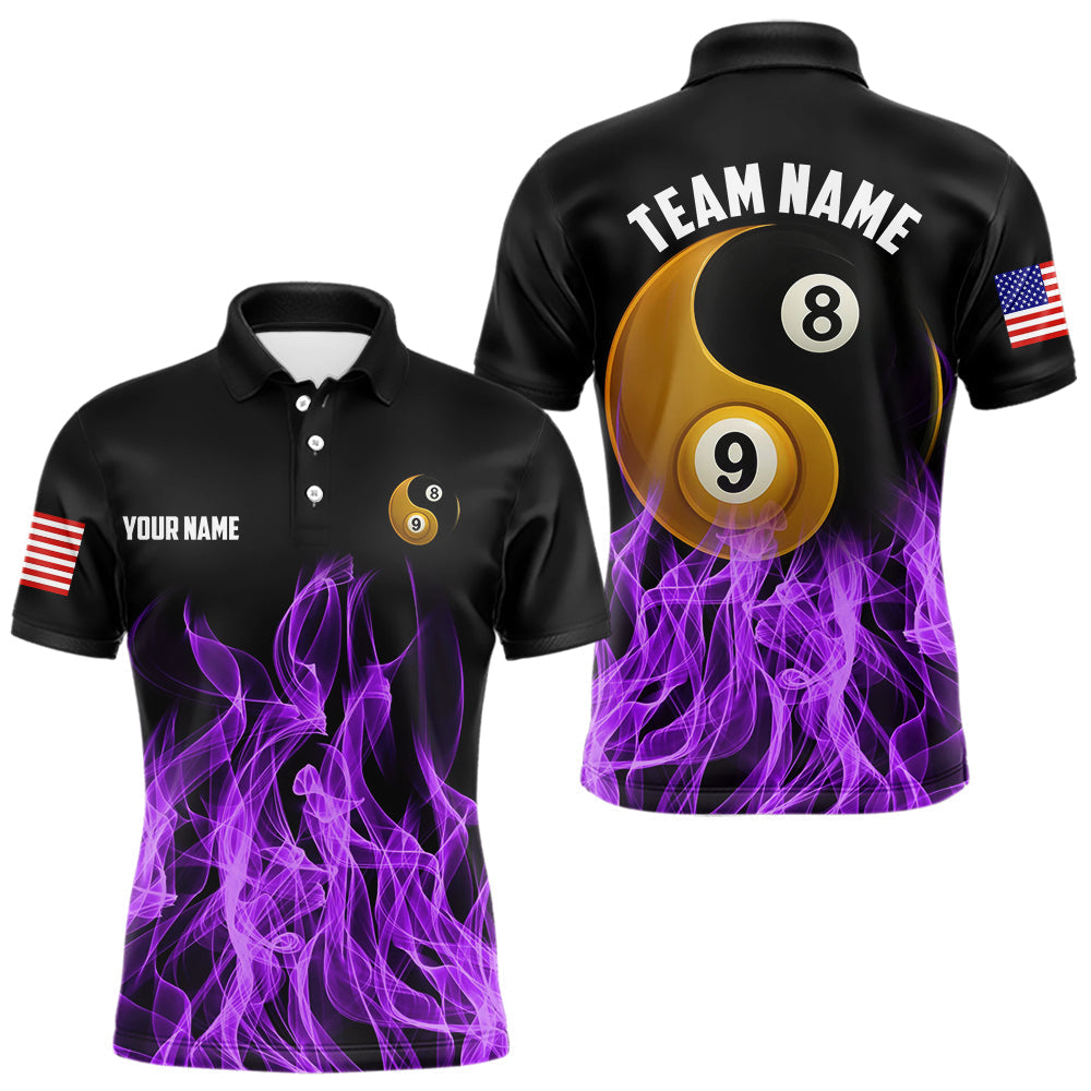 Maxxcorners Purple Flaming Ying And Yang 8 Ball & 9 Ball Billiard Shirt For Men Custom Pool Billiard Jersey MT0307