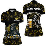 Blisscorners Yellow Funny Death Skeleton & Beer Billiard Shirts For Women Custom 8 Ball Lightning Billiard Jerseys