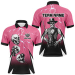 Blisscorners Death Skeleton Play Pool Custom Lightning Pink Billiard Shirts For Men, Funny Billiard Shirt Gifts