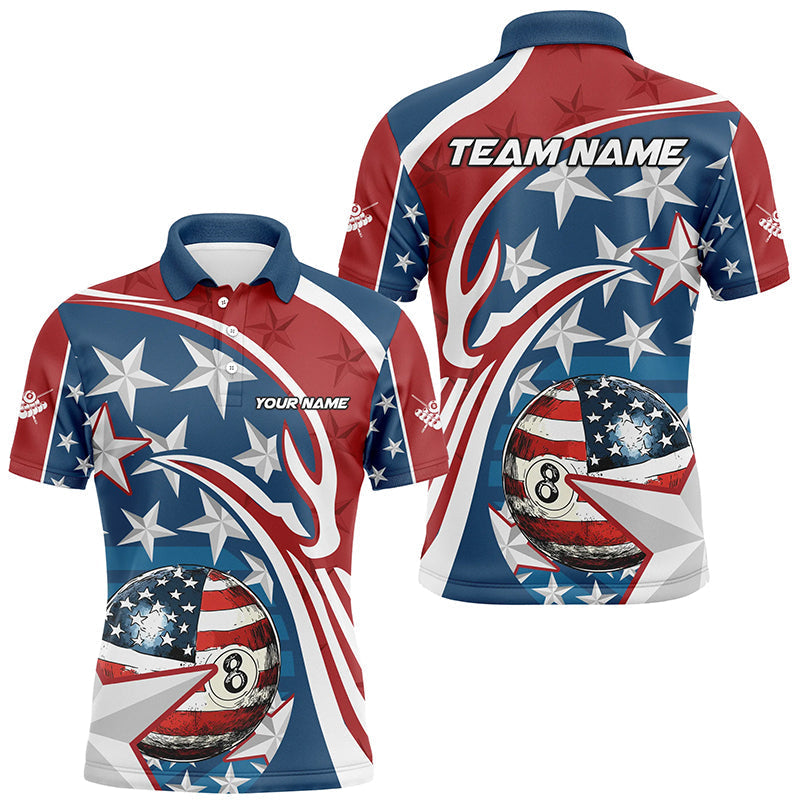 Blisscorners 8 Ball Pool American Flag Pattern Custom Billiard Shirts For Men, Patriotic Billiard Apparel Attire