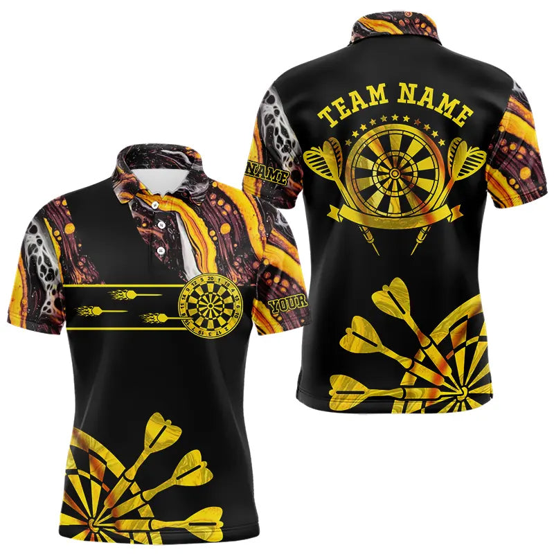Blisscorners Yellow Golden Darts Tie Dye Polo & Quarter Zip Custom Dart Shirts For Men Glowing Dart Jerseys