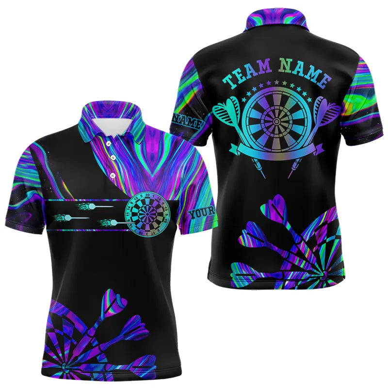 Blisscorners Neon Purple Blue Tie Dye Darts Shirt With Pocket For Men Custom Dart Jersey MT2306