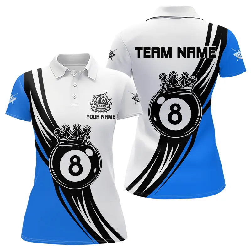 Blisscorners Personalized Black White 8 Ball Pool Crown Men Billiard Shirts, Billiard 8 Ball Team Jerseys |Blue