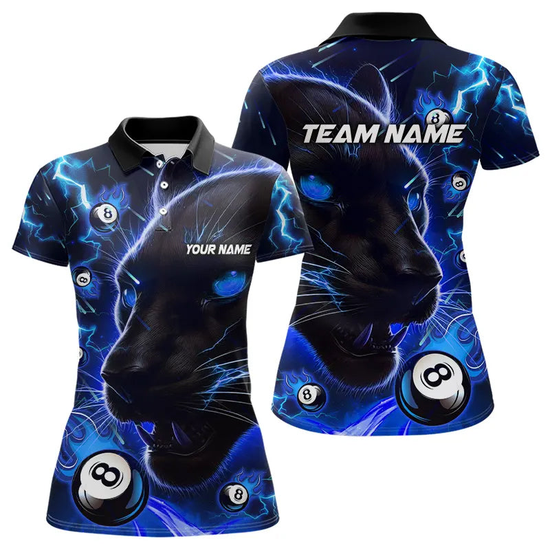Blisscorners Personalized Blue 8 Ball Pool Panther 3D Billiard Shirts For Men, Team League Billiard Jerseys