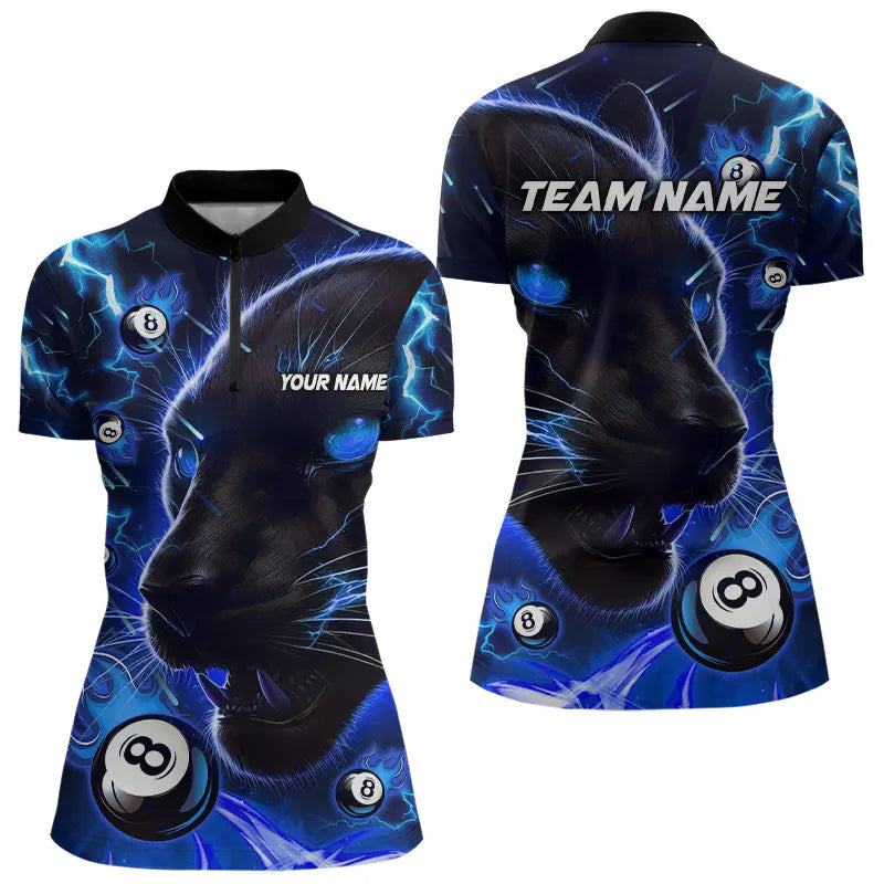 Blisscorners Personalized Blue 8 Ball Pool Panther 3D Billiard Shirts For Men, Team League Billiard Jerseys