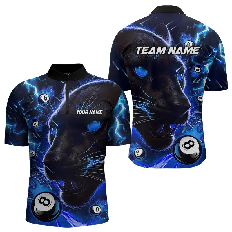 Blisscorners Personalized Blue 8 Ball Pool Panther 3D Billiard Shirts For Men, Team League Billiard Jerseys